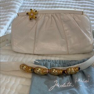 Judith Leiber White snake “Starfish” Clutch and matching shell belt